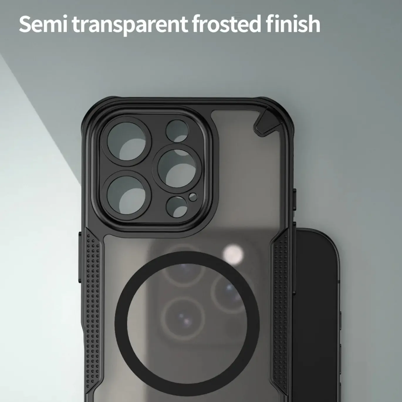 iPhone 16 Pro Max - Stoßfestes MagSafe Case in Schwarz mit halbtransparenter Rückseite