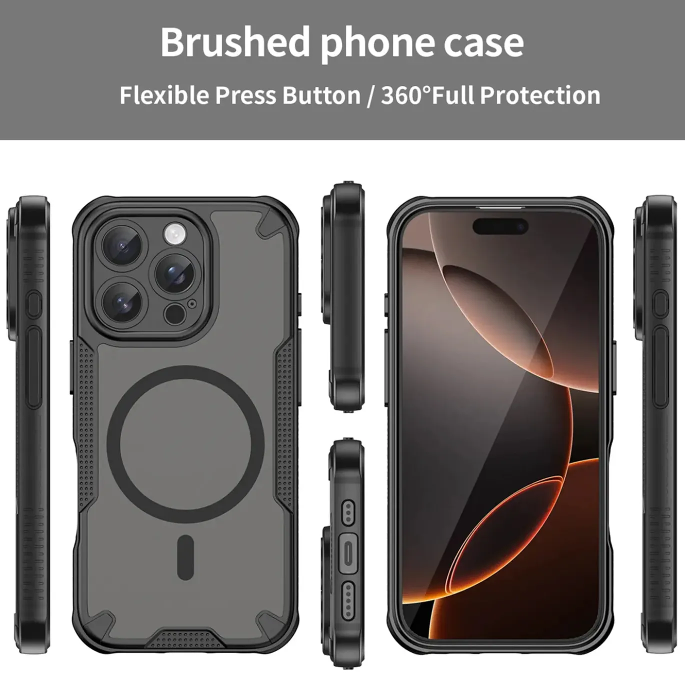 iPhone 16 Pro Max - Stoßfestes MagSafe Case in Schwarz mit halbtransparenter Rückseite