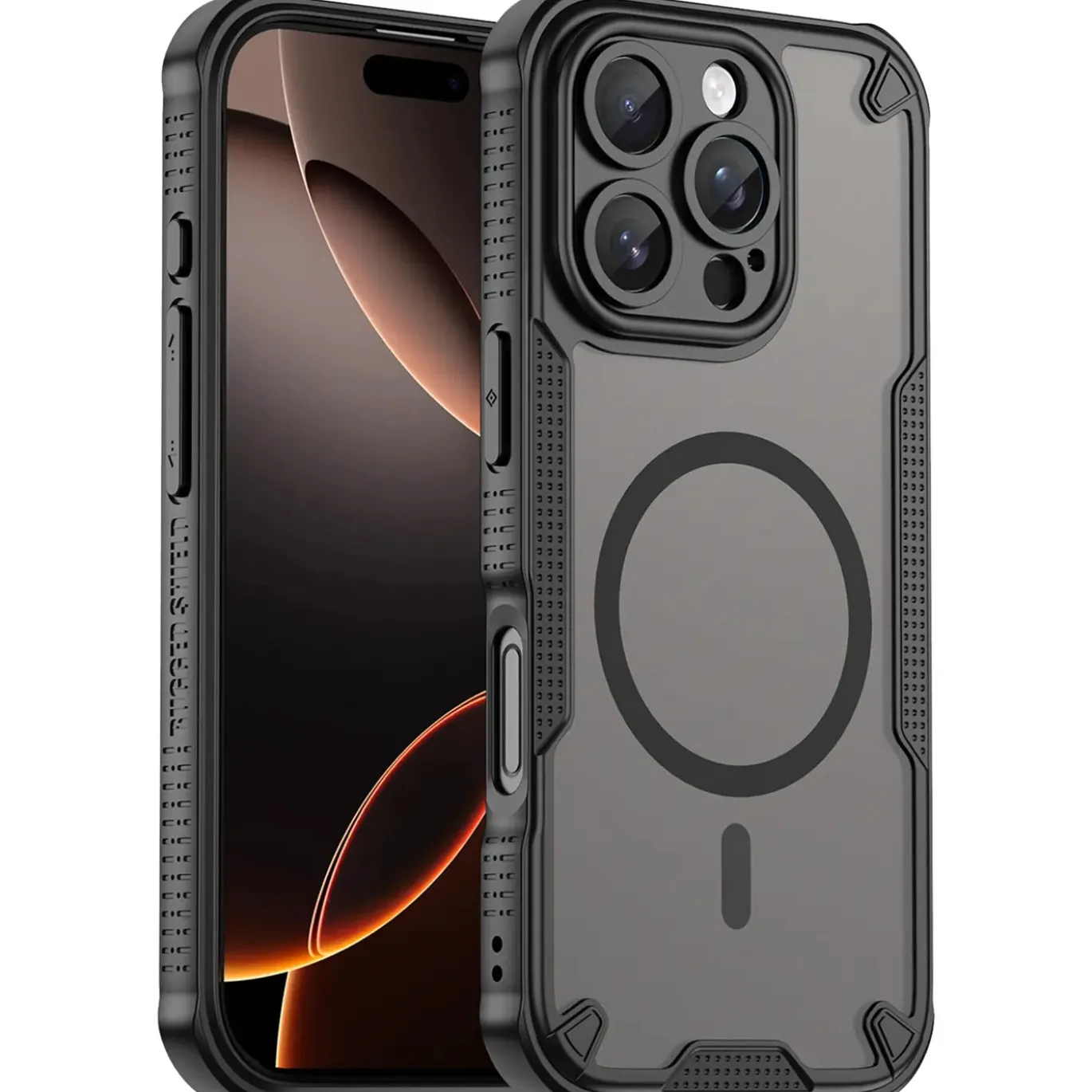iPhone 16 Pro Max - Stoßfestes MagSafe Case in Schwarz mit halbtransparenter Rückseite