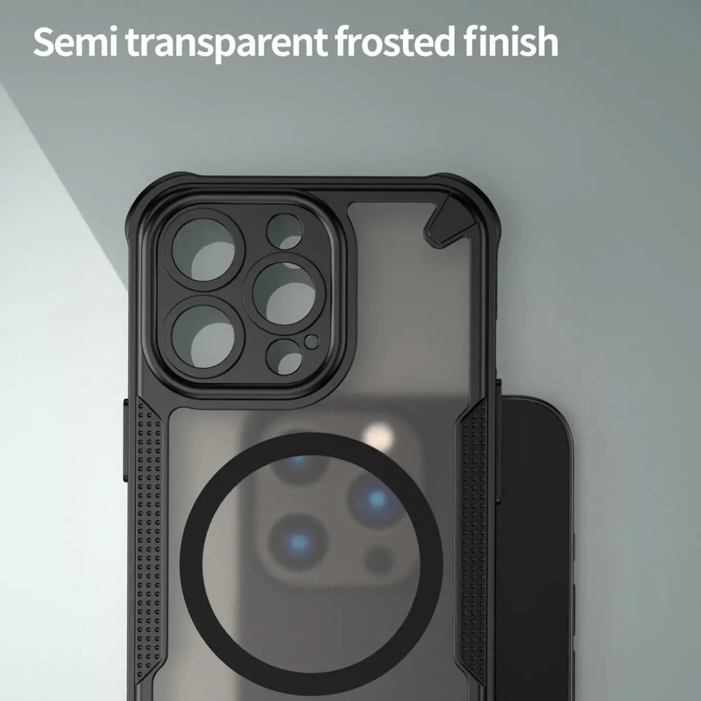 iPhone 13 Pro Max - Stoßfestes MagSafe Case in Schwarz mit halbtransparenter Rückseite