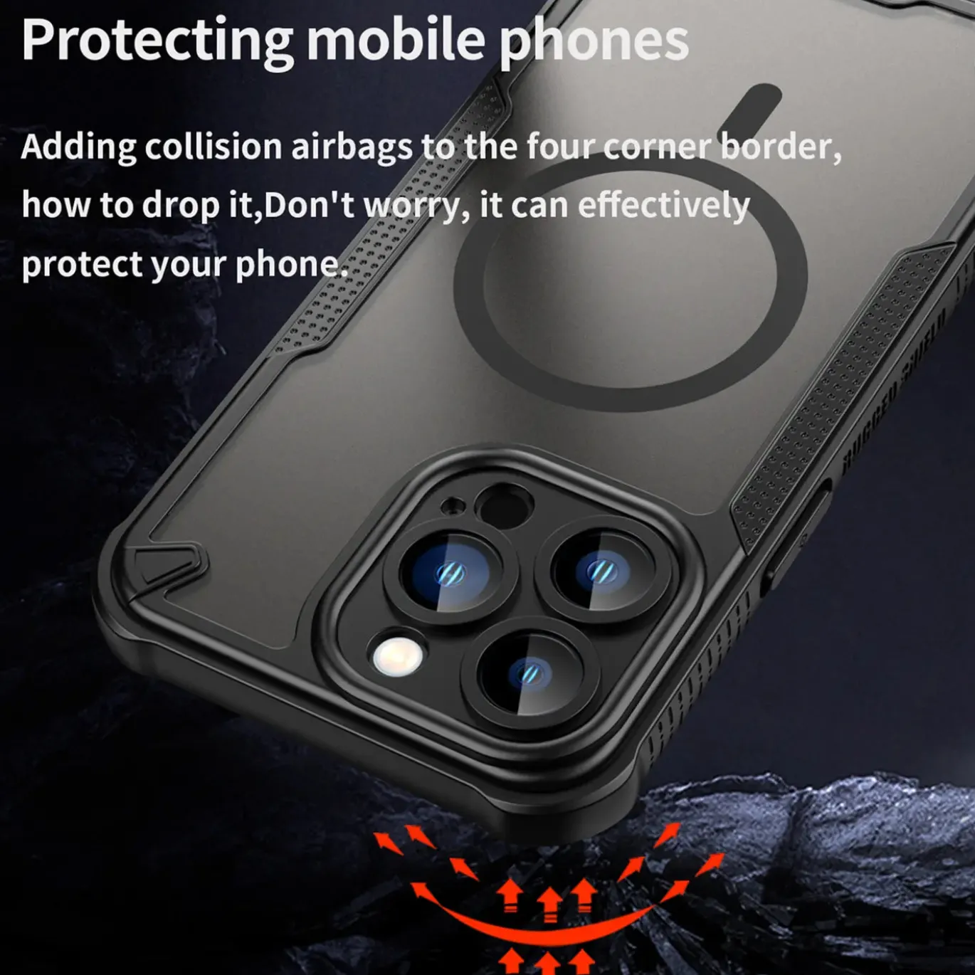 iPhone 13 Pro Max - Stoßfestes MagSafe Case in Schwarz mit halbtransparenter Rückseite