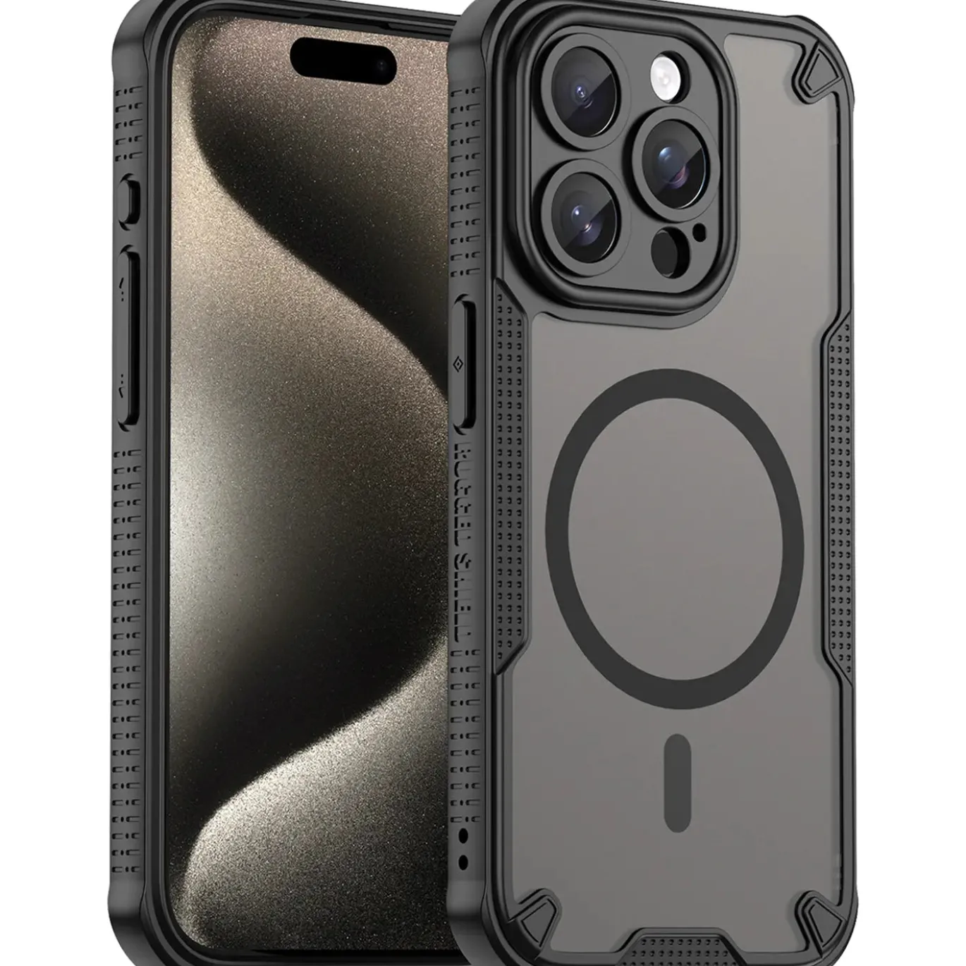 iPhone 15 Pro Max - Stoßfestes MagSafe Case in Schwarz mit halbtransparenter Rückseite