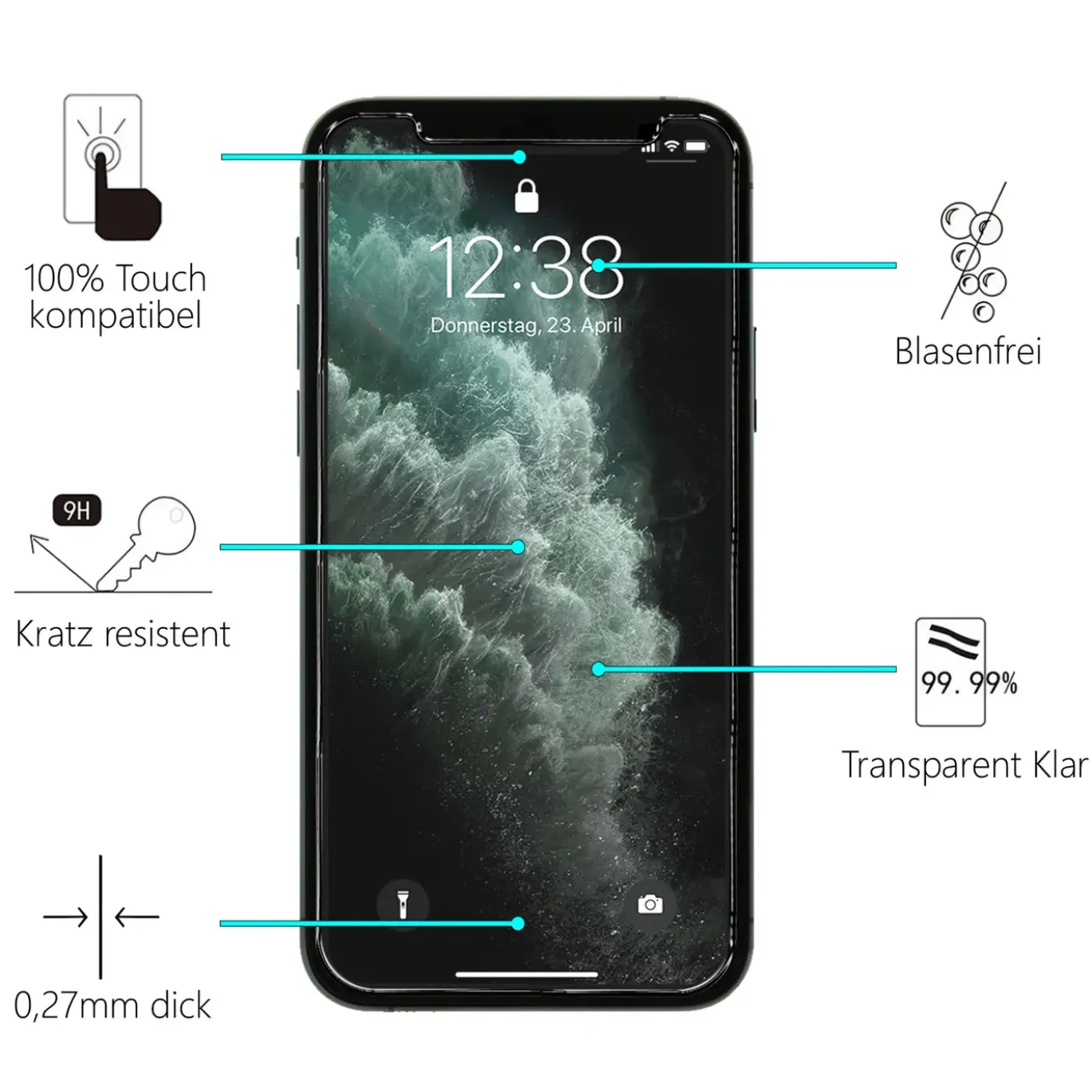iPhone X / XS / 11 Pro - 2x 9H Panzer Glasfolie, Displayfolie
