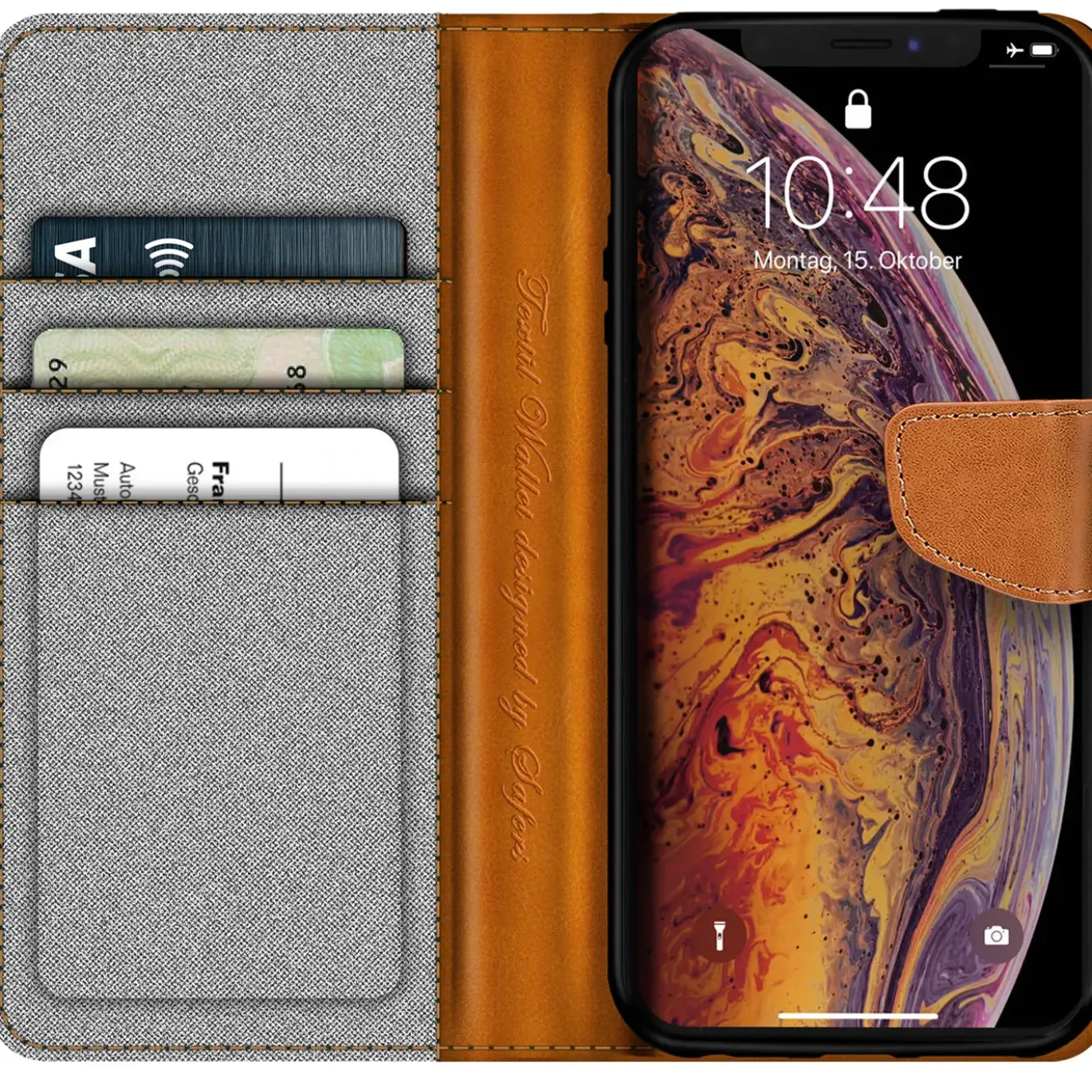 iPhone X / XS - Jeanslook Klapphülle mit Kartenfach
