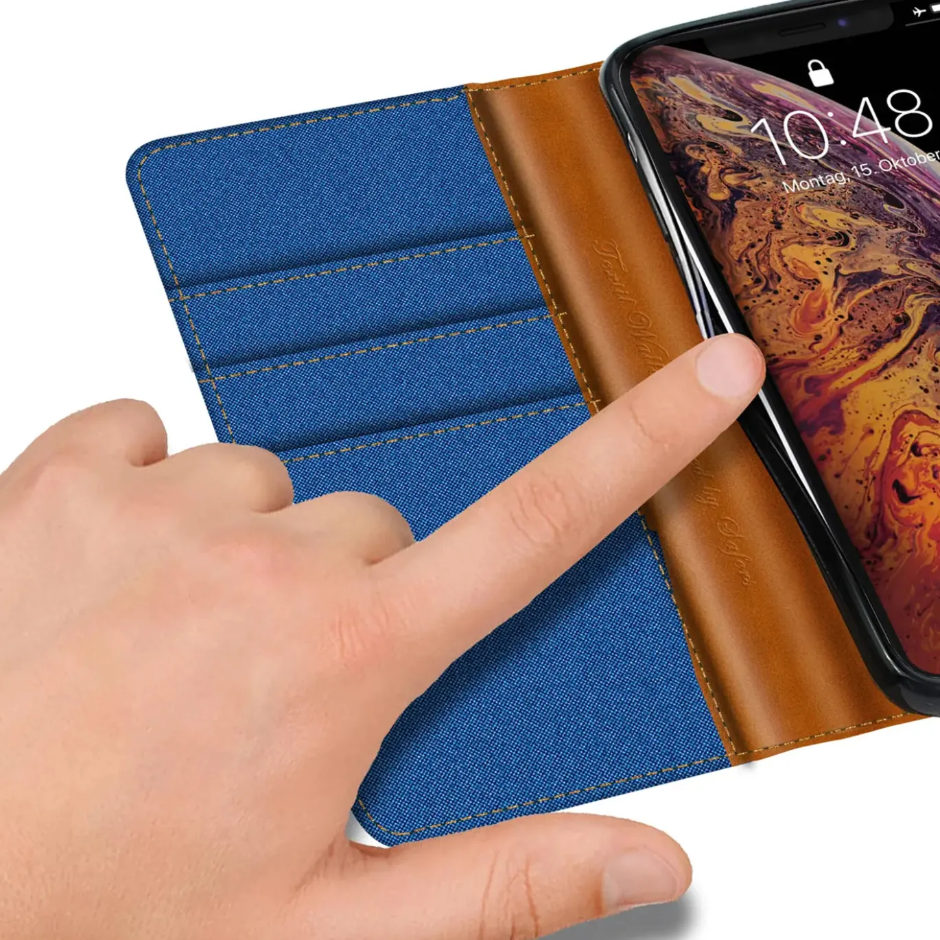 iPhone X / XS - Jeanslook Klapphülle mit Kartenfach