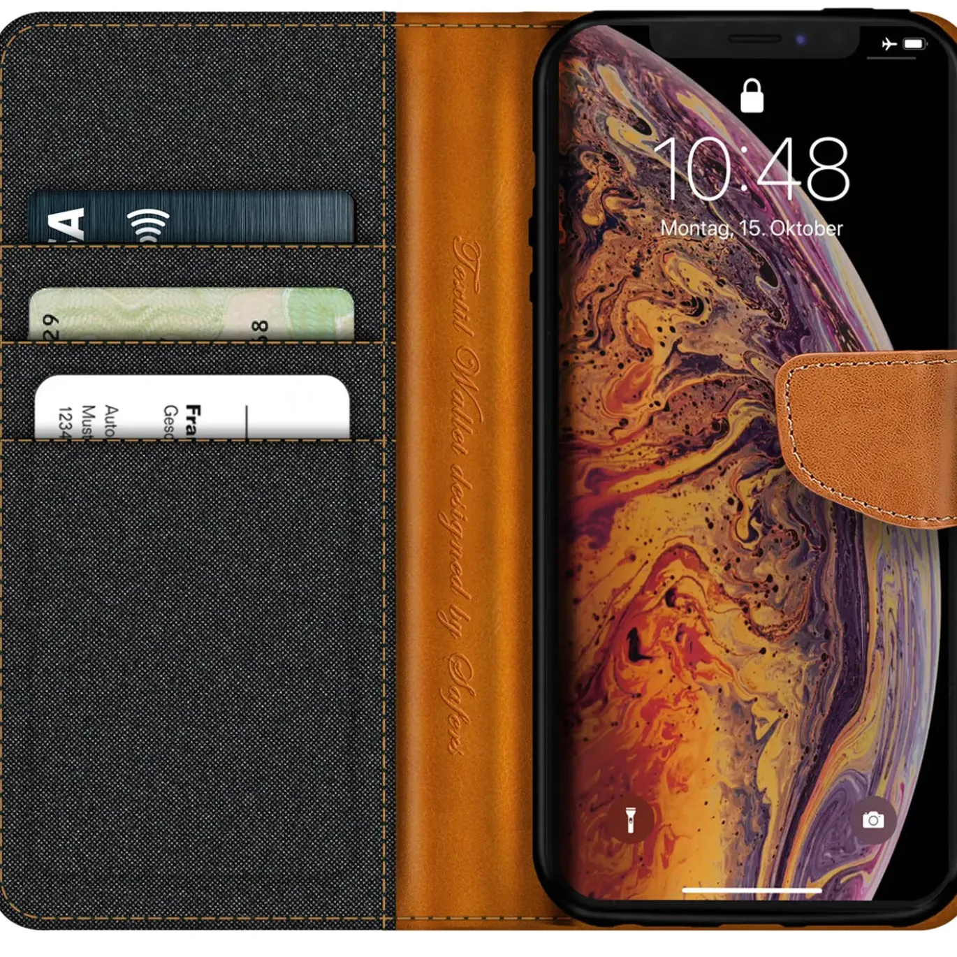 iPhone X / XS - Jeanslook Klapphülle mit Kartenfach