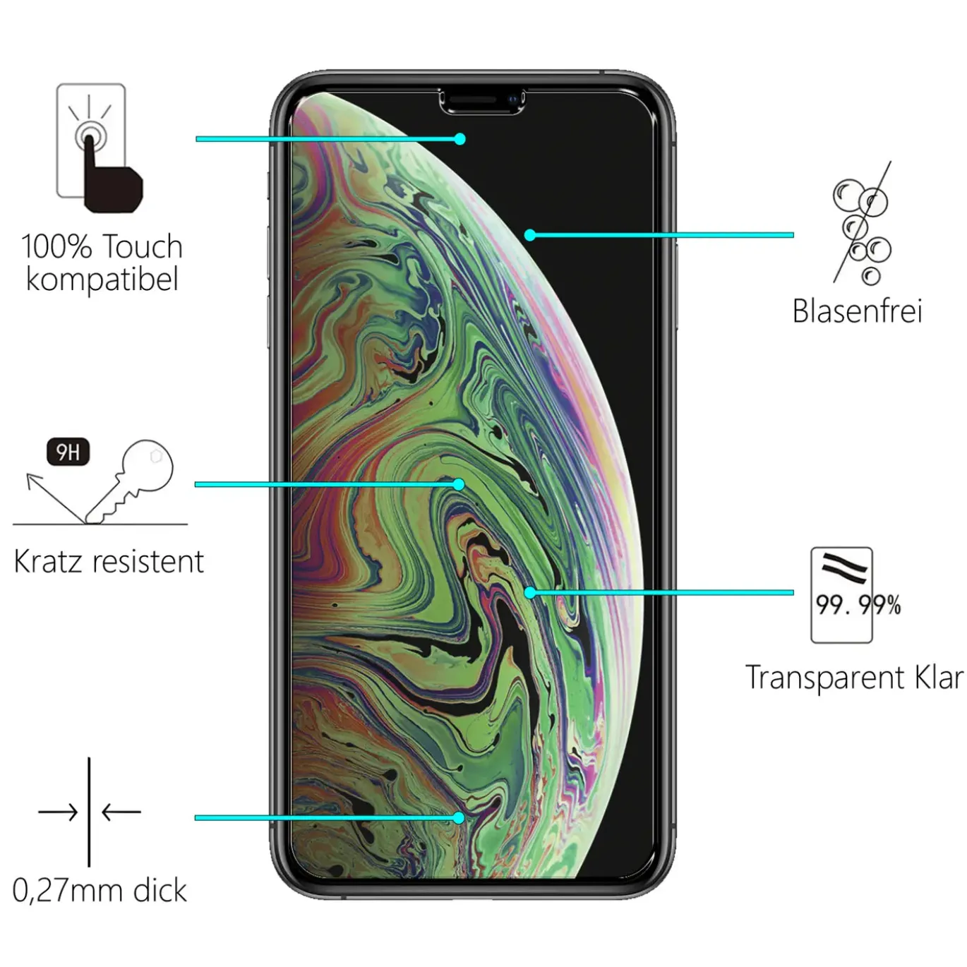 iPhone Xs Max / 11 Pro Max - 2x 9H Panzer Glasfolie, Displayfolie