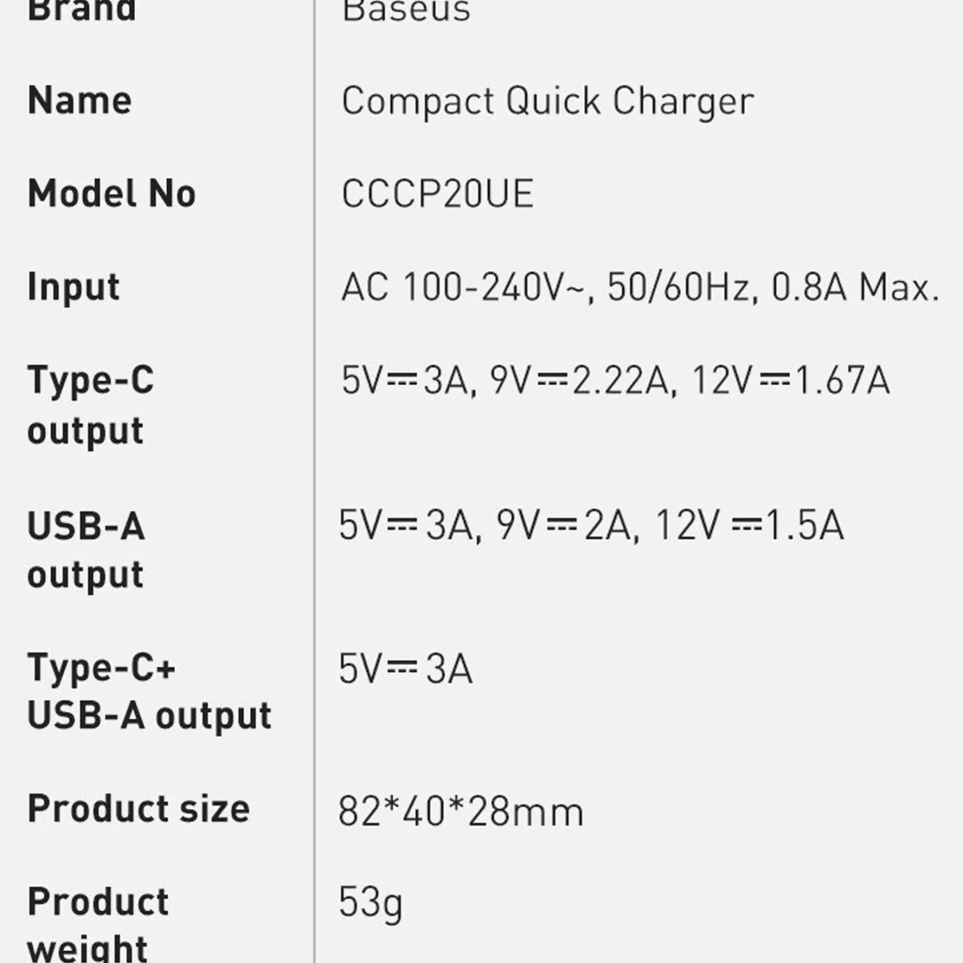 Netz-Ladegerät Baseus Compact - CCXJ-B01 - Schwarz