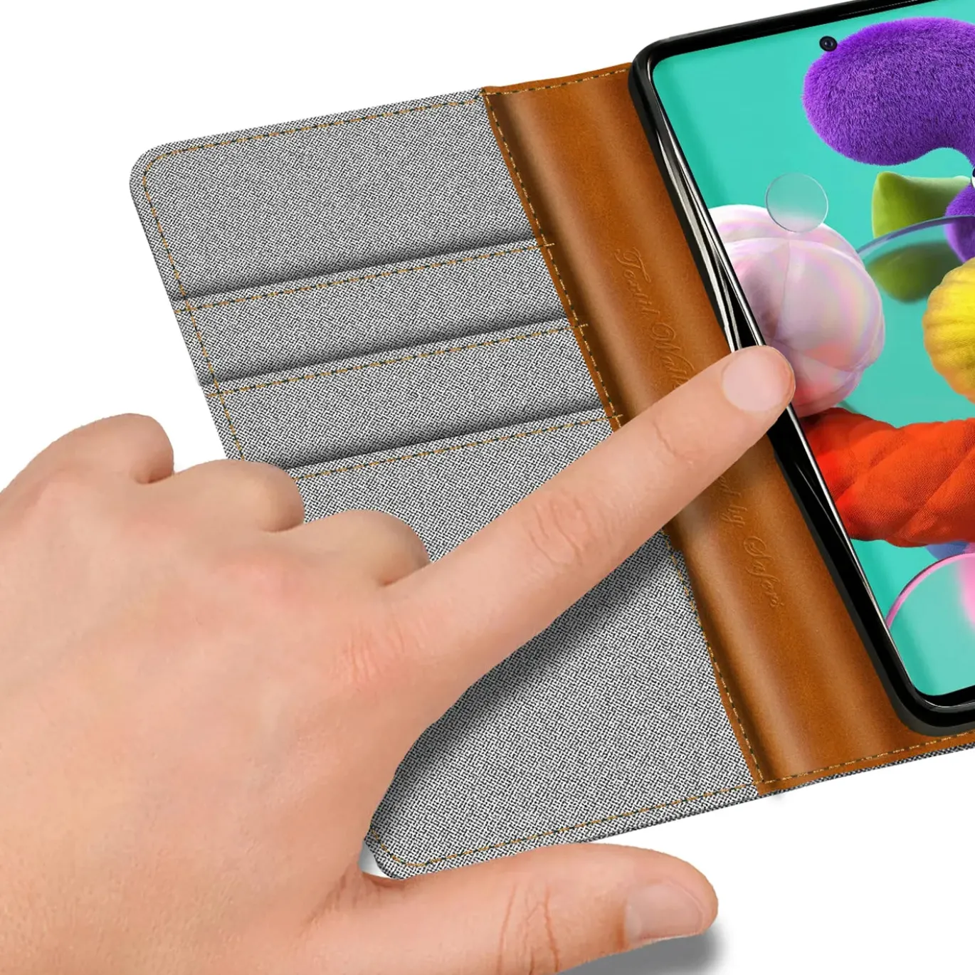 Samsung Galaxy A51 - Jeanslook Klapphülle mit Kartenfach
