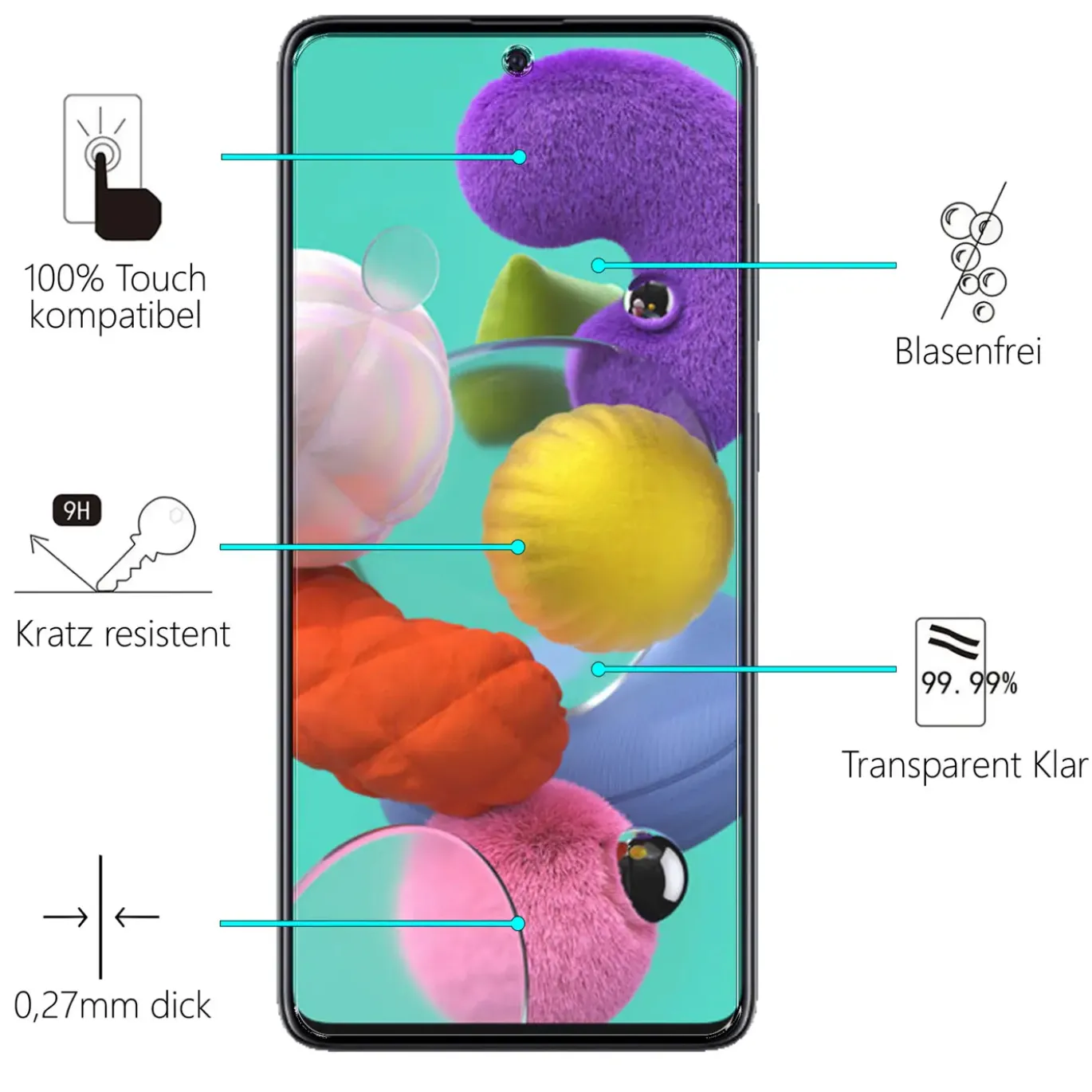 Samsung Galaxy A51 - 2x 9H Panzer Glasfolie, Displayfolie