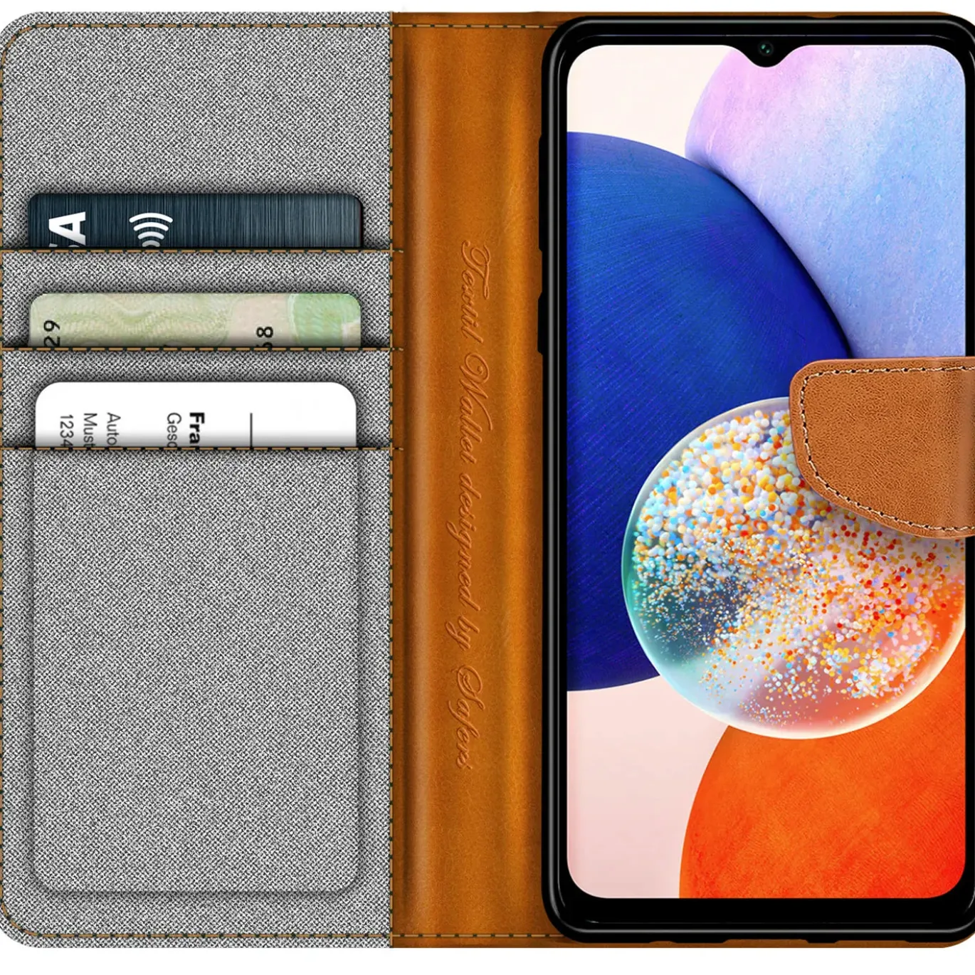 Samsung Galaxy A14 4G / 5G - Jeanslook Klapphülle mit Kartenfach