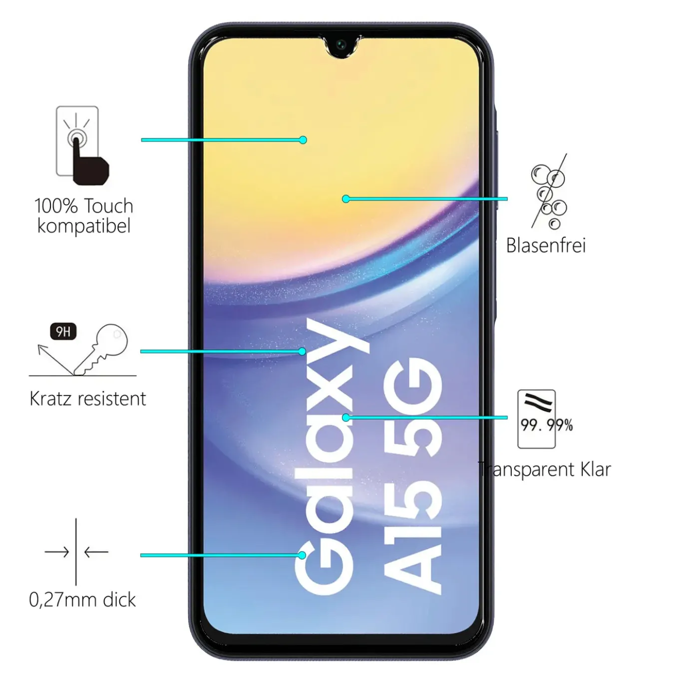 Samsung Galaxy A15 4G / 5G - 2x 9H Panzer Glasfolie, Displayfolie