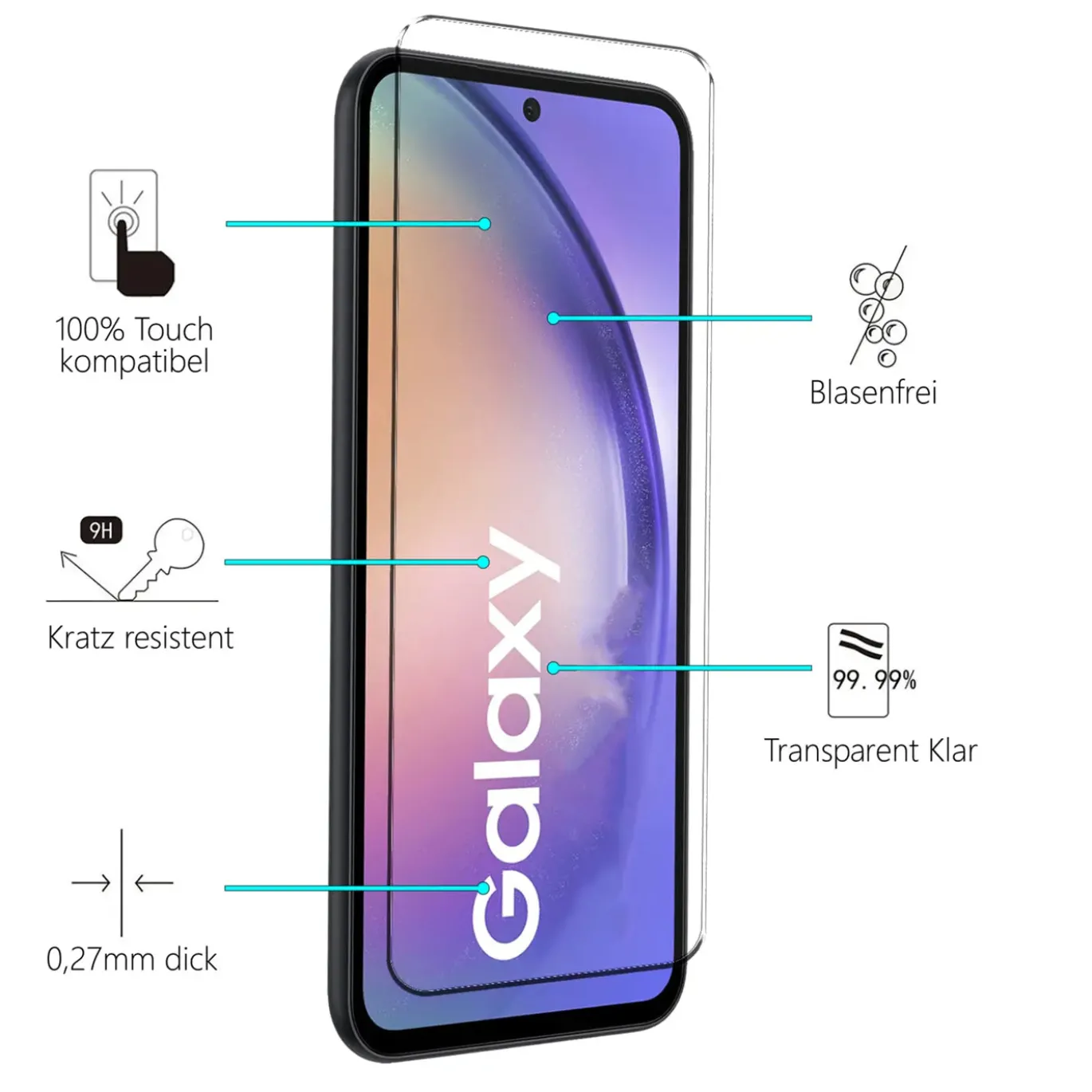 Samsung Galaxy A55 5G - 9H Displayschutzfolie 2x Display & Kamera
