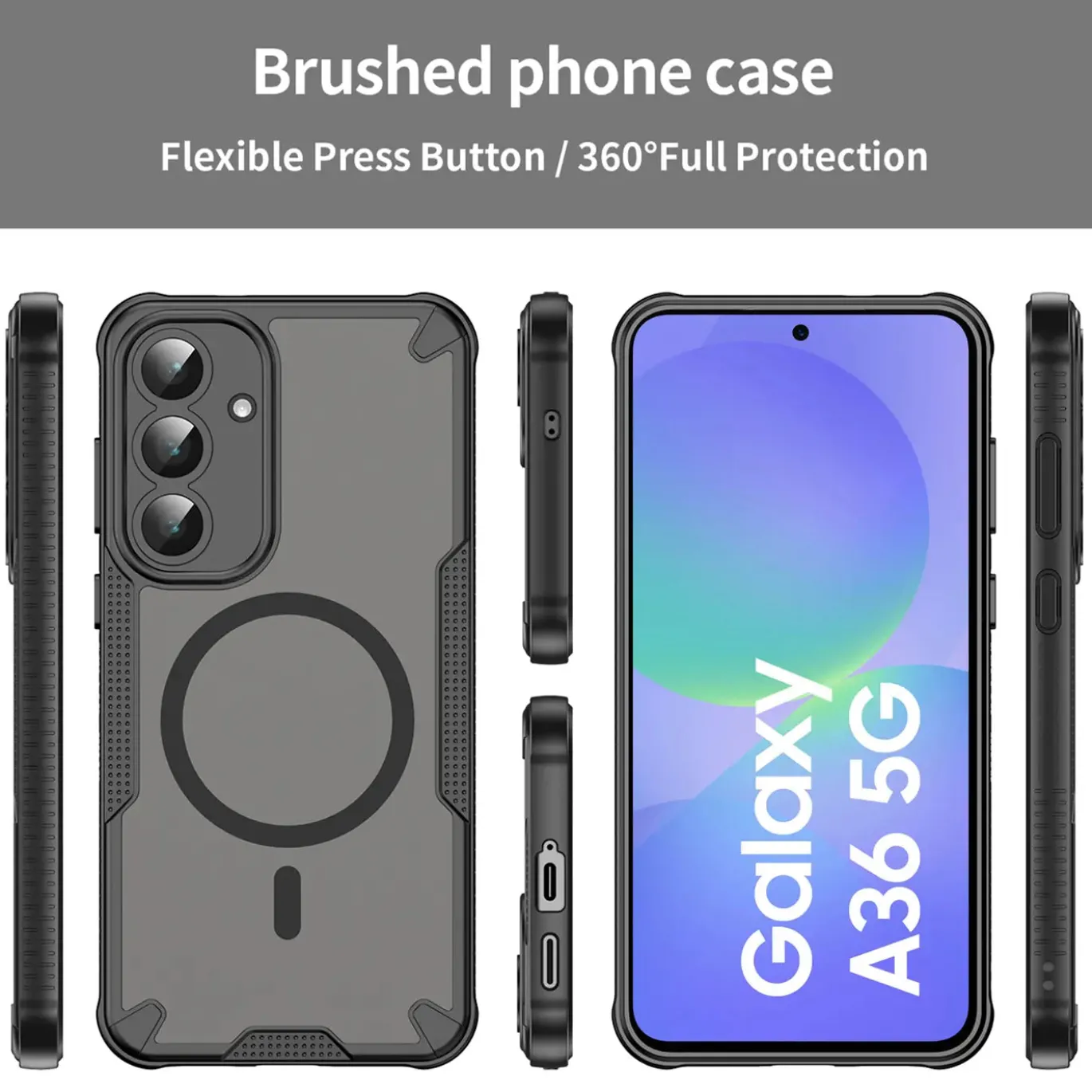 Samsung Galaxy A36 5G - Stoßfestes MagSafe Case in Schwarz mit halbtransparenter Rückseite