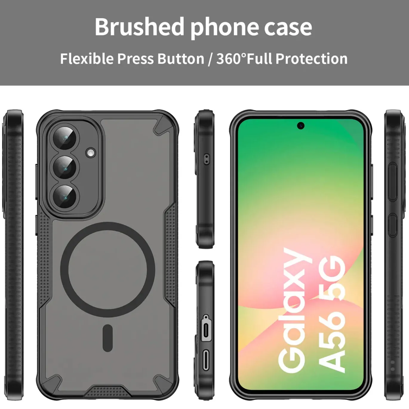 Samsung Galaxy A56 5G - Stoßfestes MagSafe Case in Schwarz mit halbtransparenter Rückseite