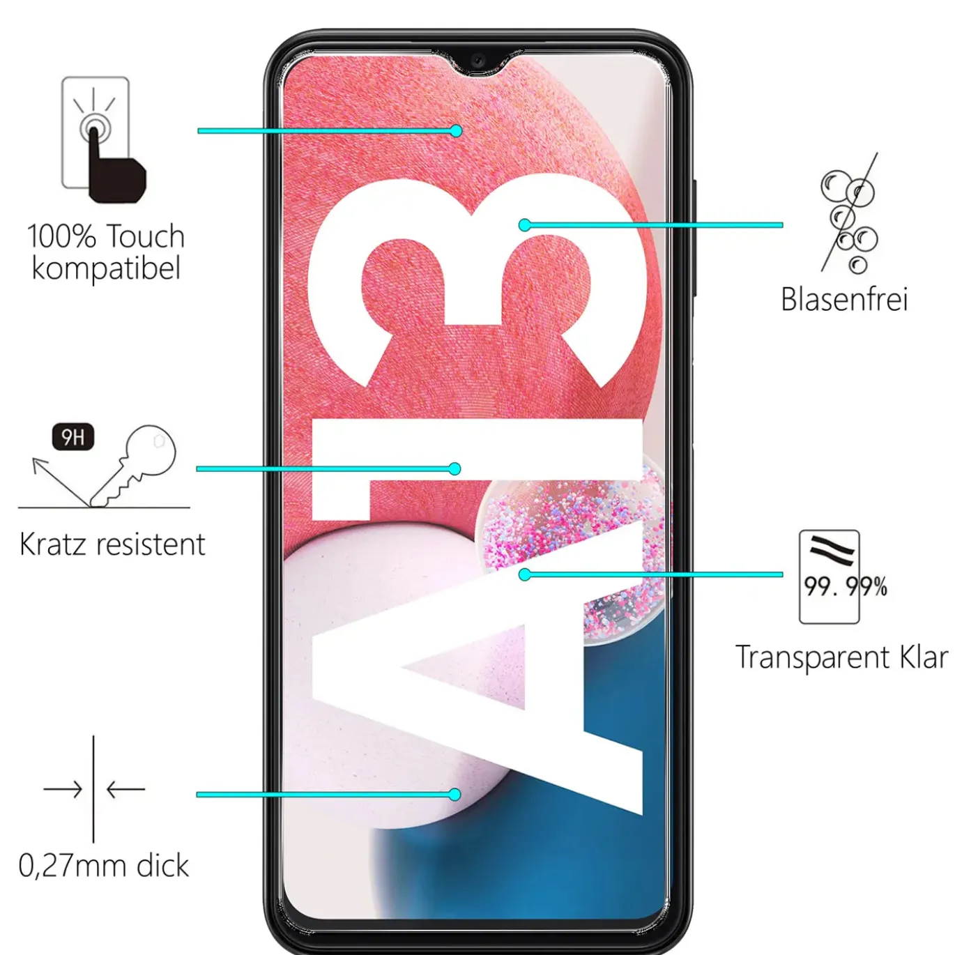 Samsung Galaxy A13 4G - 2x 9H Panzer Glasfolie, Displayfolie