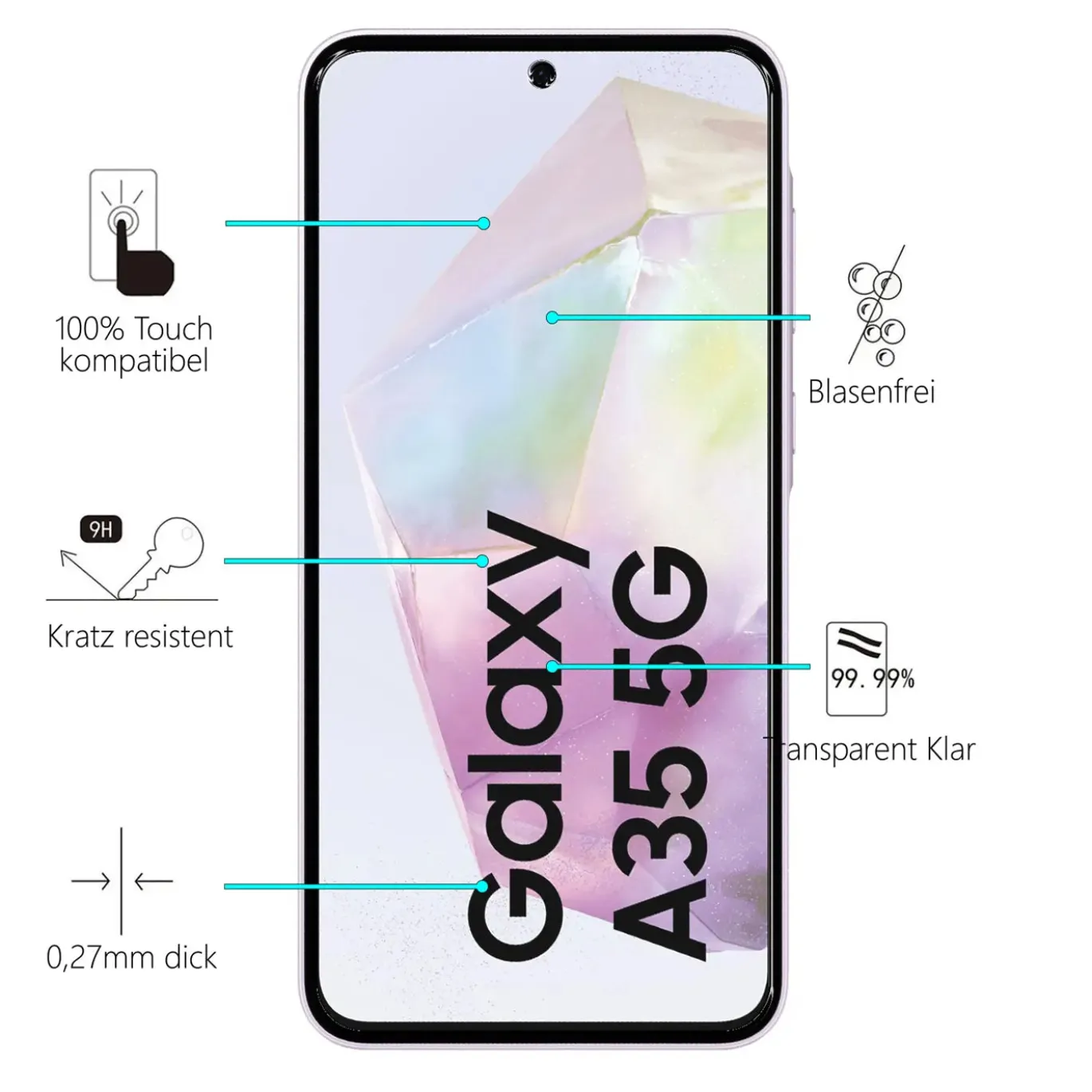 Samsung Galaxy A35 5G - 2x 9H Panzer Glasfolie, Displayfolie