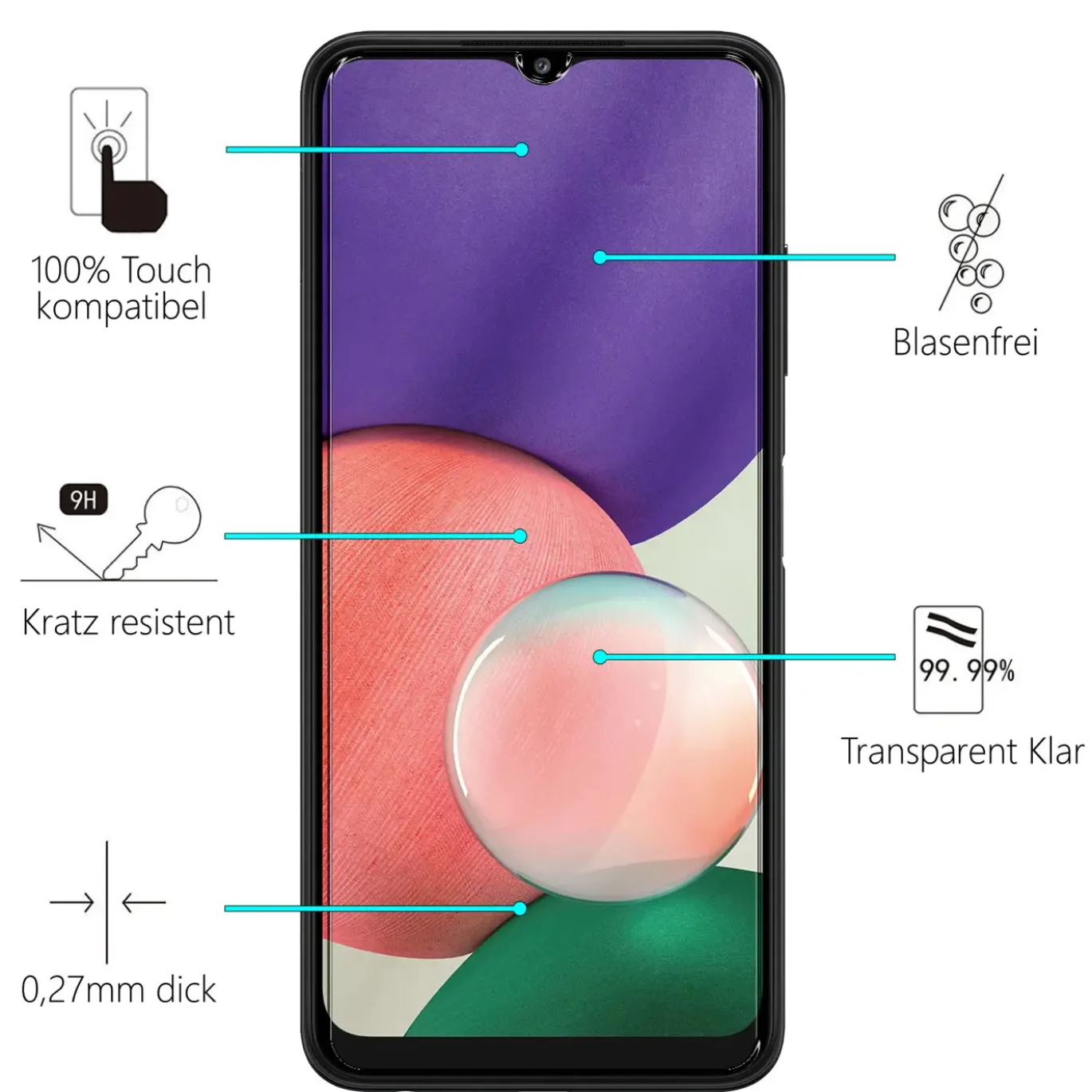 Samsung Galaxy A22 5G - 2x 9H Panzer Glasfolie, Displayfolie
