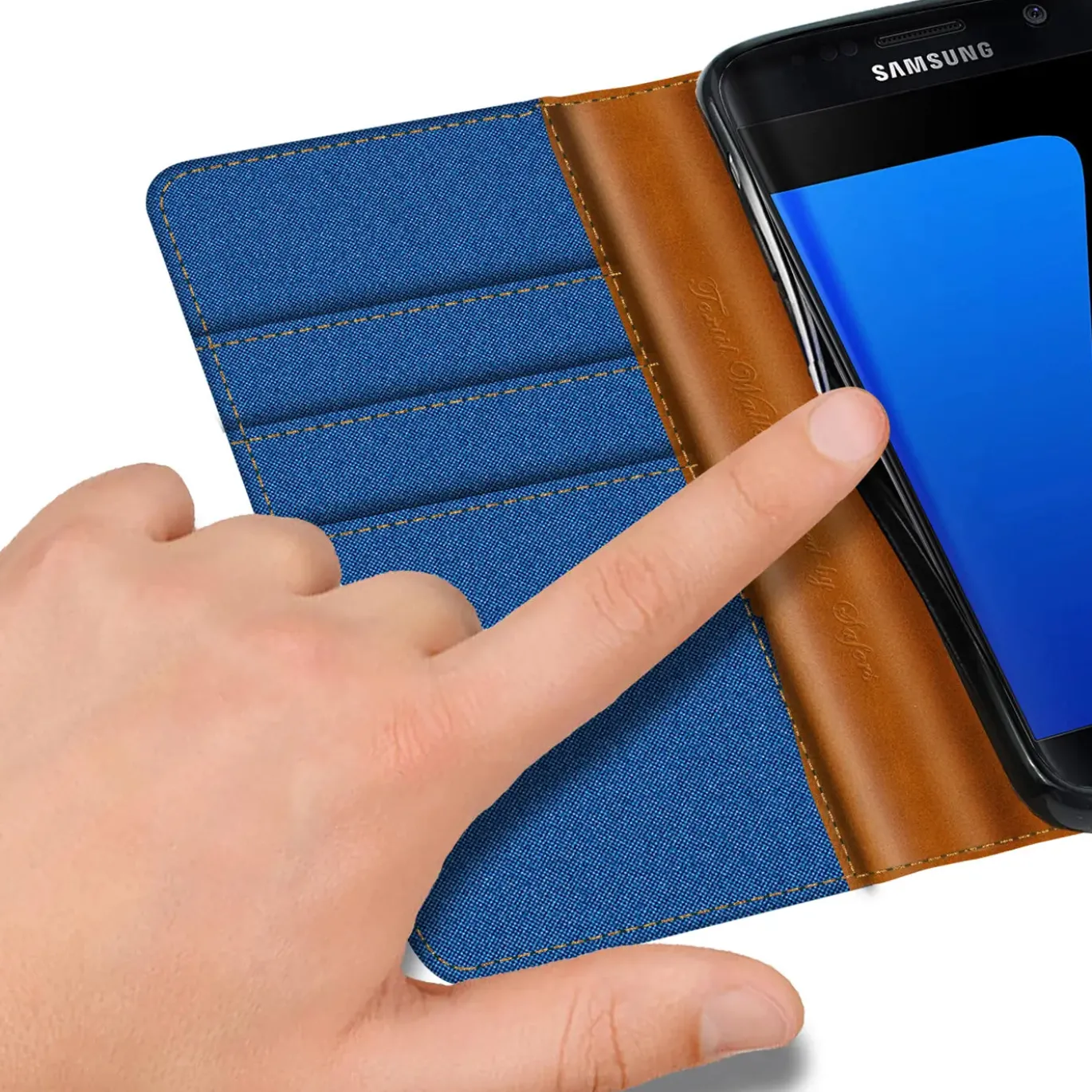 Samsung Galaxy S7 - Jeanslook Klapphülle mit Kartenfach