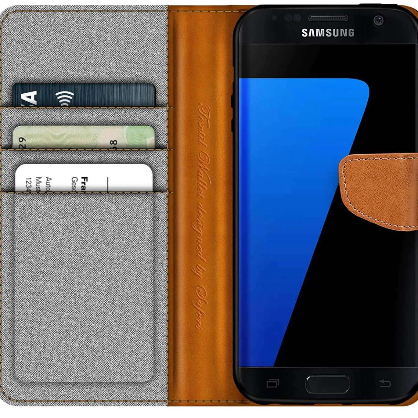 Samsung Galaxy S7 - Jeanslook Klapphülle mit Kartenfach
