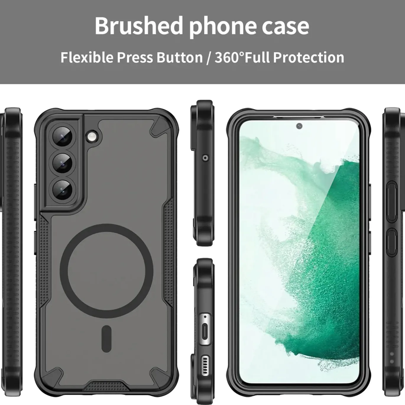 Samsung Galaxy S22 - Stoßfestes MagSafe Case in Schwarz mit halbtransparenter Rückseite