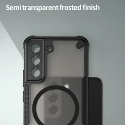 Samsung Galaxy S22 - Stoßfestes MagSafe Case in Schwarz mit halbtransparenter Rückseite