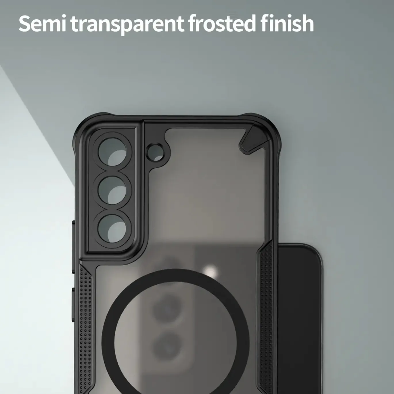 Samsung Galaxy S22 - Stoßfestes MagSafe Case in Schwarz mit halbtransparenter Rückseite