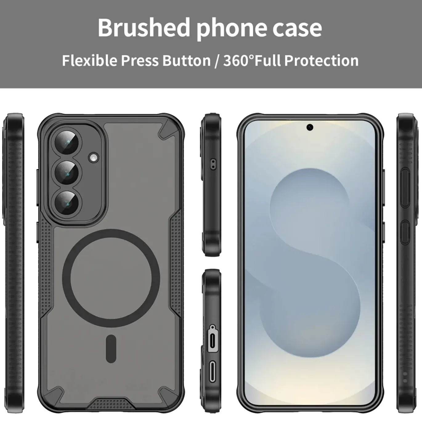 Samsung Galaxy S25 - Stoßfestes MagSafe Case in Schwarz mit halbtransparenter Rückseite
