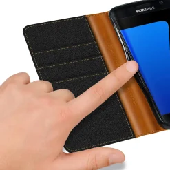 Samsung Galaxy S7 Edge - Jeanslook Klapphülle mit Kartenfach