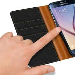 Samsung Galaxy S6 Edge - Jeanslook Klapphülle mit Kartenfach