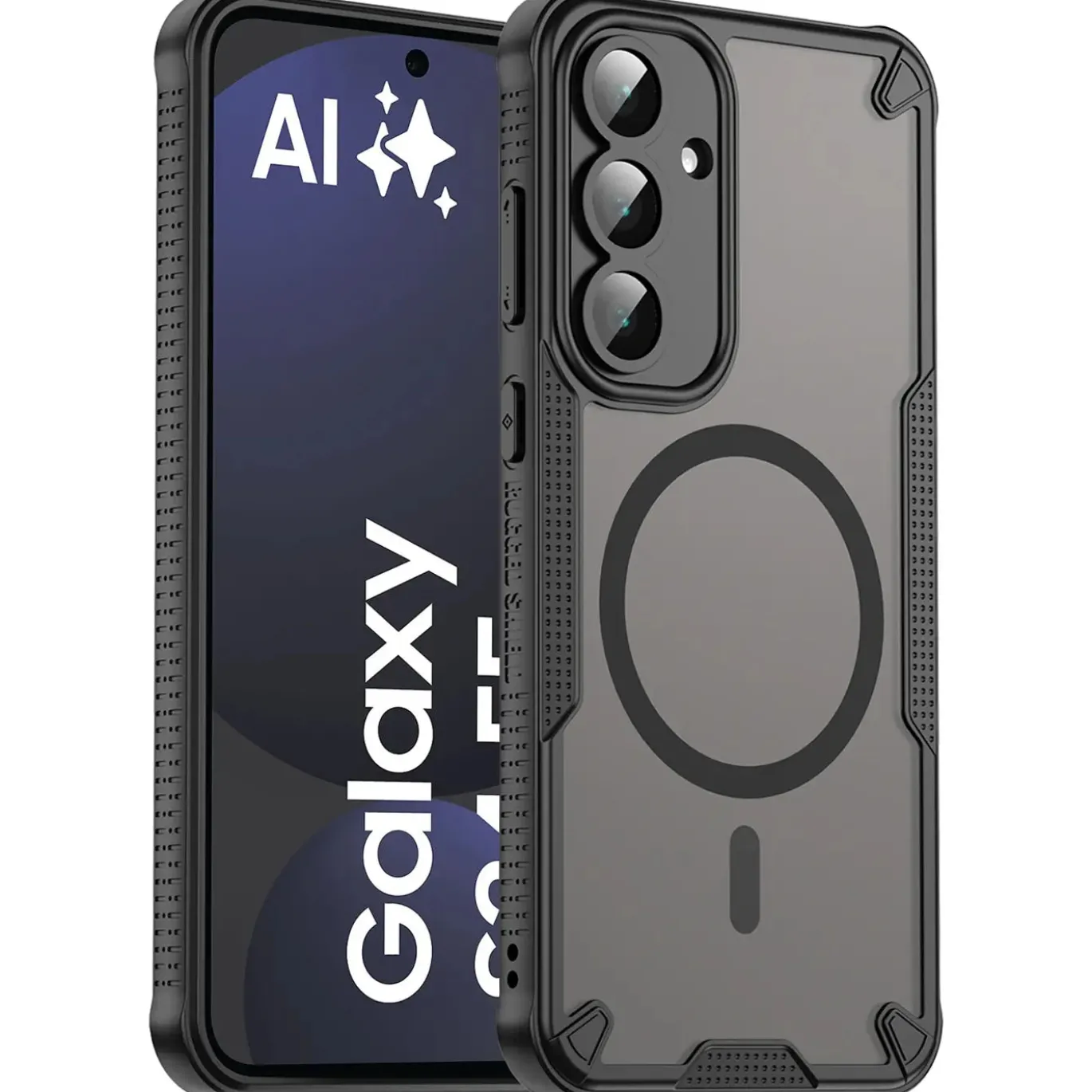 Samsung Galaxy S24 FE - Stoßfestes MagSafe Case in Schwarz mit halbtransparenter Rückseite