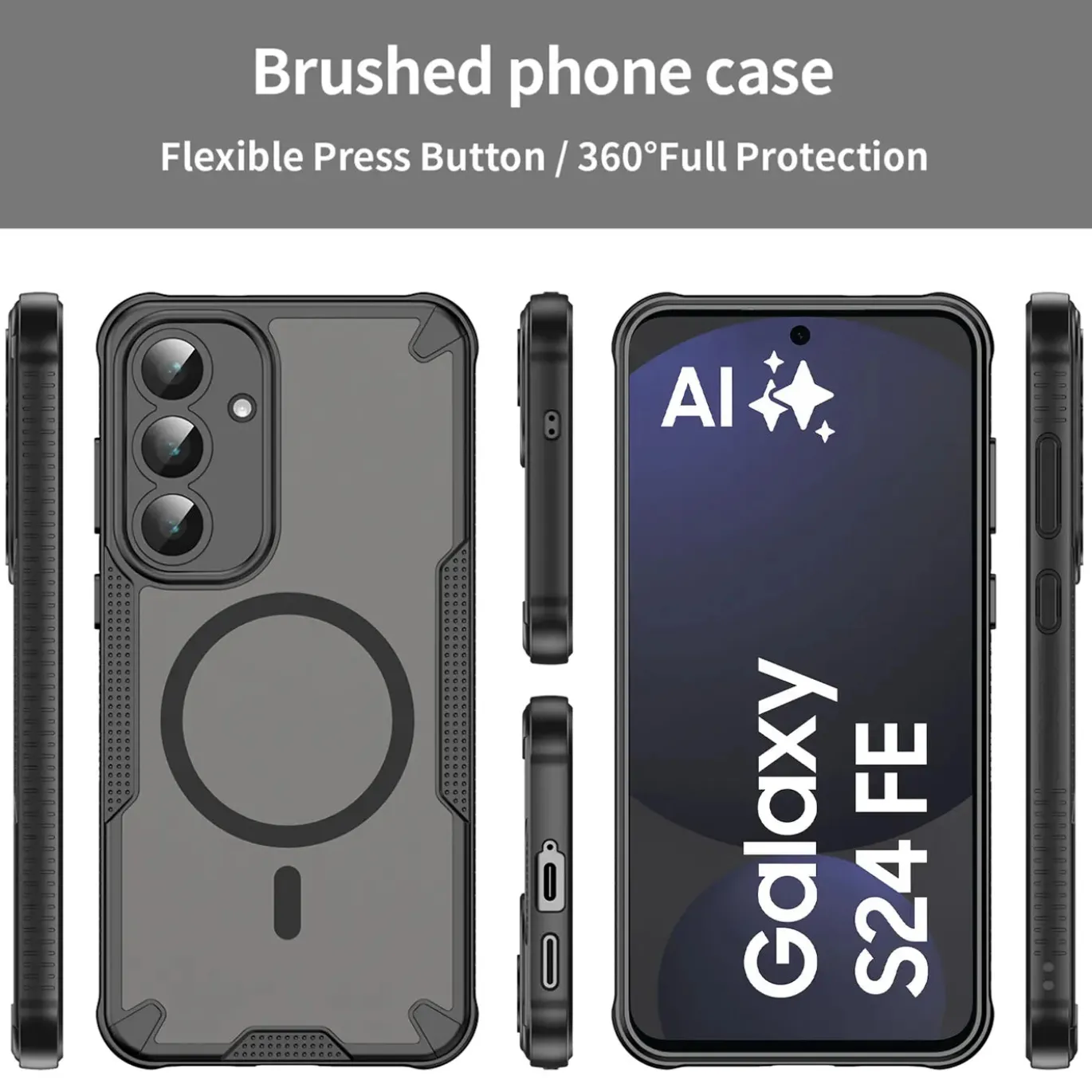 Samsung Galaxy S24 FE - Stoßfestes MagSafe Case in Schwarz mit halbtransparenter Rückseite