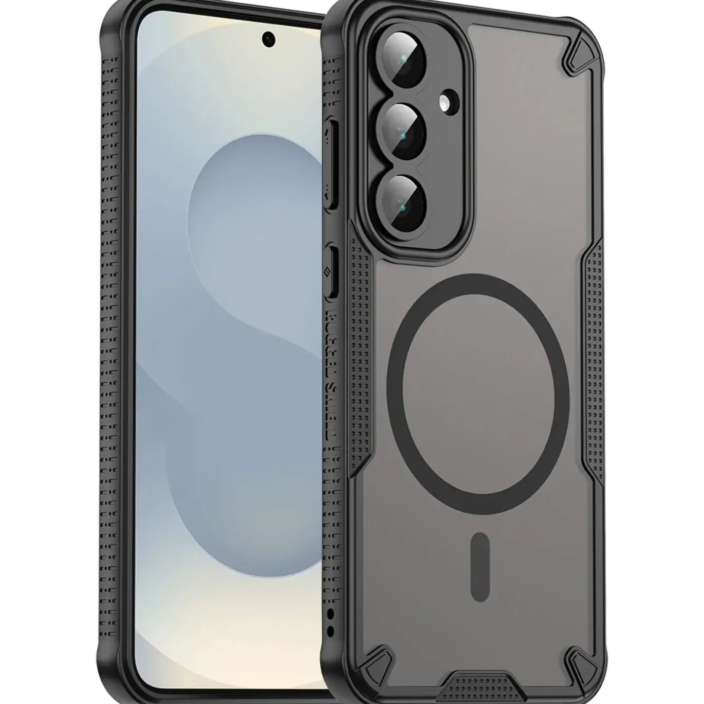 Samsung Galaxy S25 Plus - Stoßfestes MagSafe Case in Schwarz mit halbtransparenter Rückseite