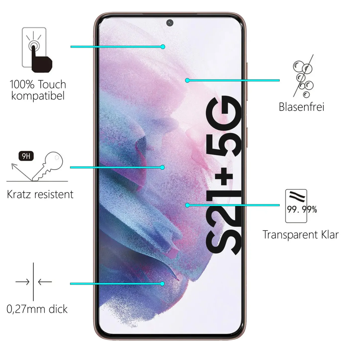 Samsung Galaxy S21 Plus - 2x 9H Panzer Glasfolie, Displayfolie