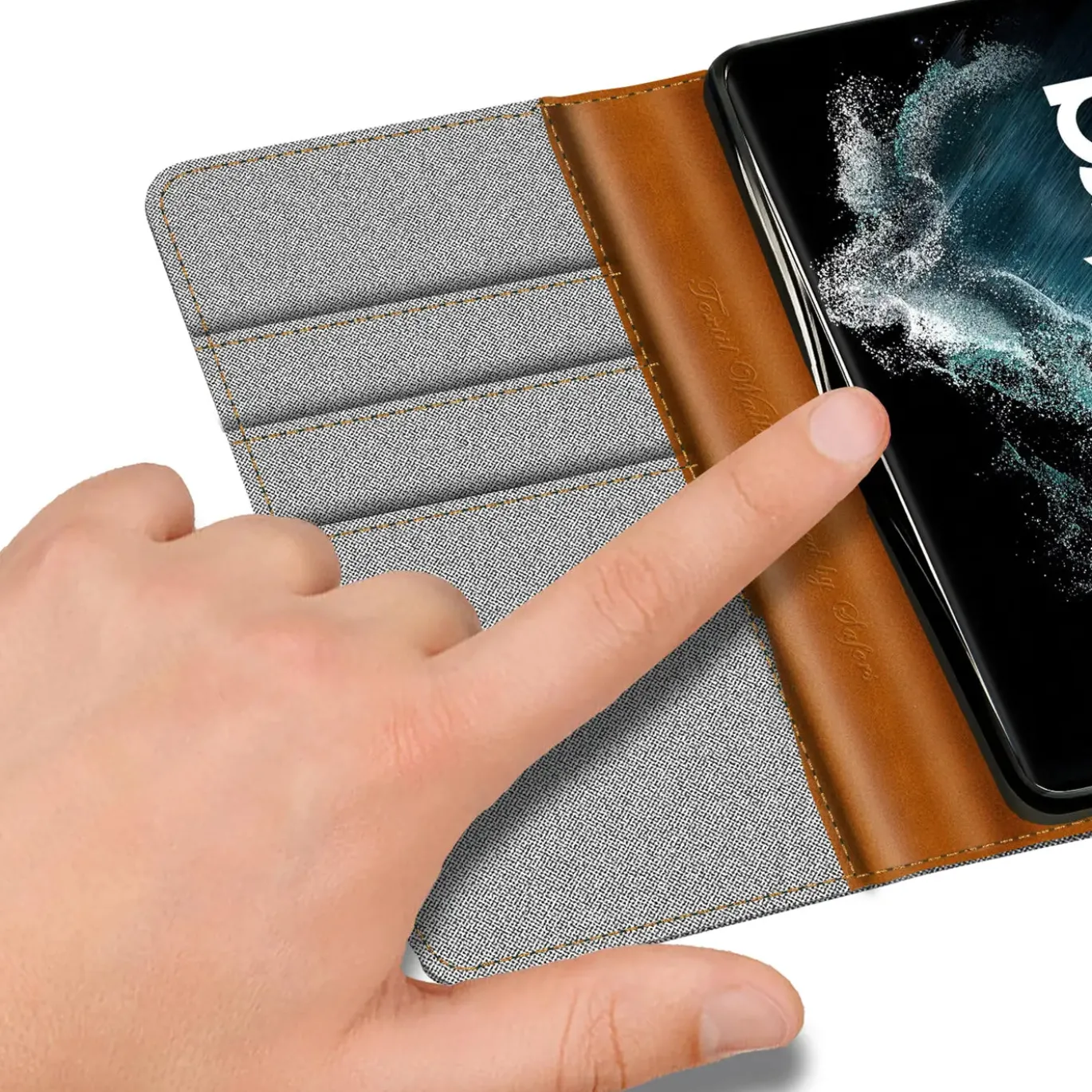 Samsung Galaxy S22 Ultra - Jeanslook Klapphülle mit Kartenfach