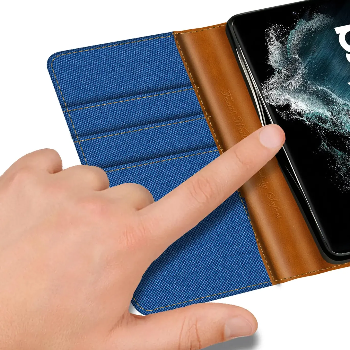 Samsung Galaxy S22 Ultra - Jeanslook Klapphülle mit Kartenfach