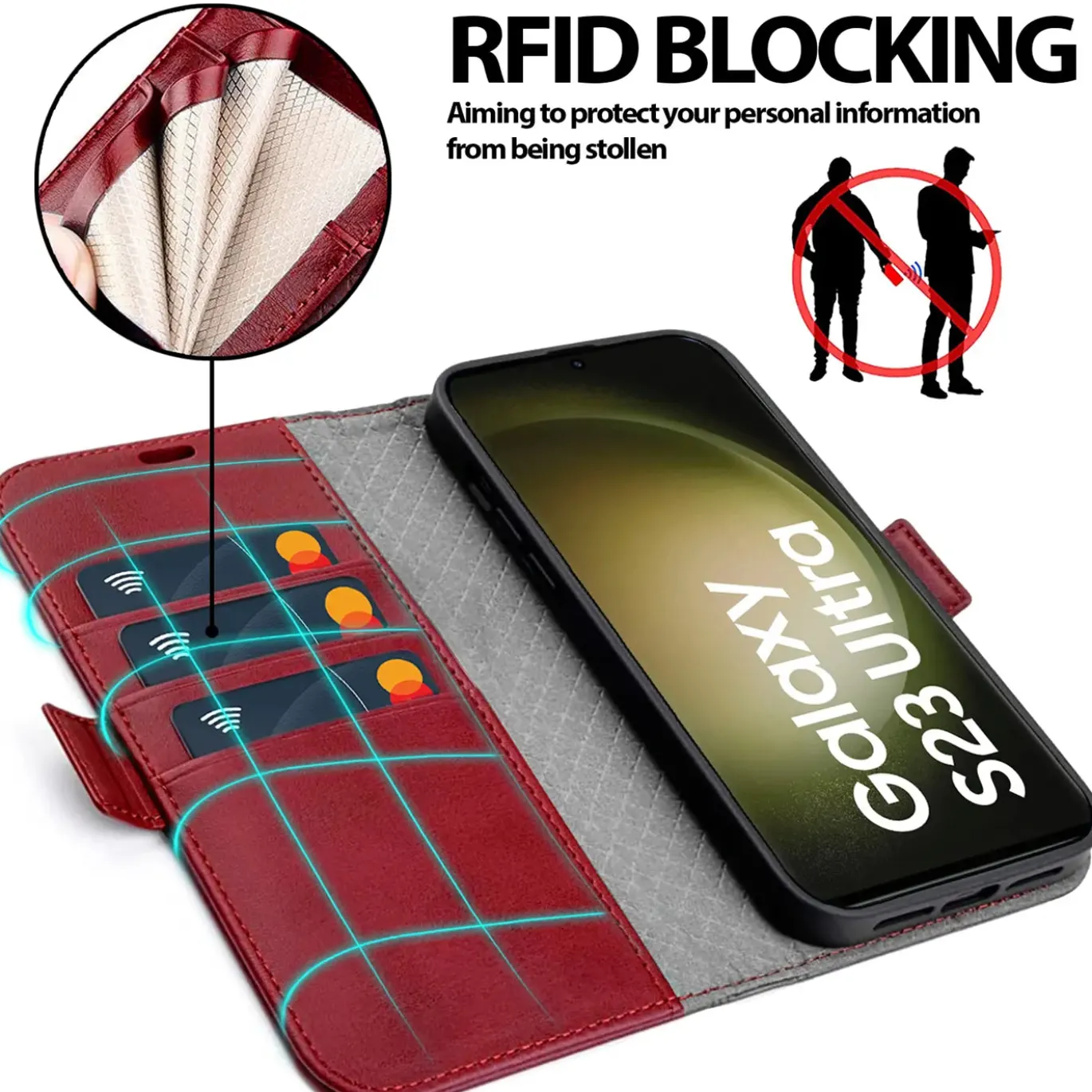 Samsung Galaxy S23 Ultra - Robuste Klapphülle mit RFID Block