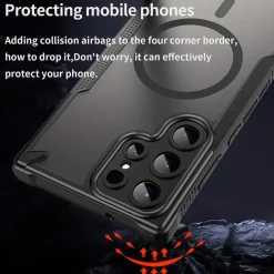Samsung Galaxy S22 Ultra - Stoßfestes MagSafe Case in Schwarz mit halbtransparenter Rückseite