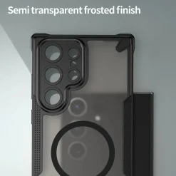Samsung Galaxy S22 Ultra - Stoßfestes MagSafe Case in Schwarz mit halbtransparenter Rückseite