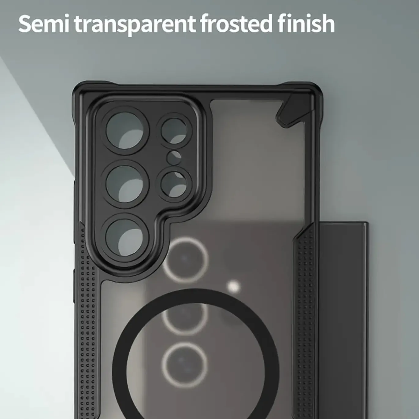 Samsung Galaxy S24 Ultra - Stoßfestes MagSafe Case in Schwarz mit halbtransparenter Rückseite