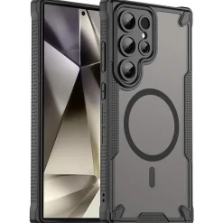 Samsung Galaxy S24 Ultra - Stoßfestes MagSafe Case in Schwarz mit halbtransparenter Rückseite