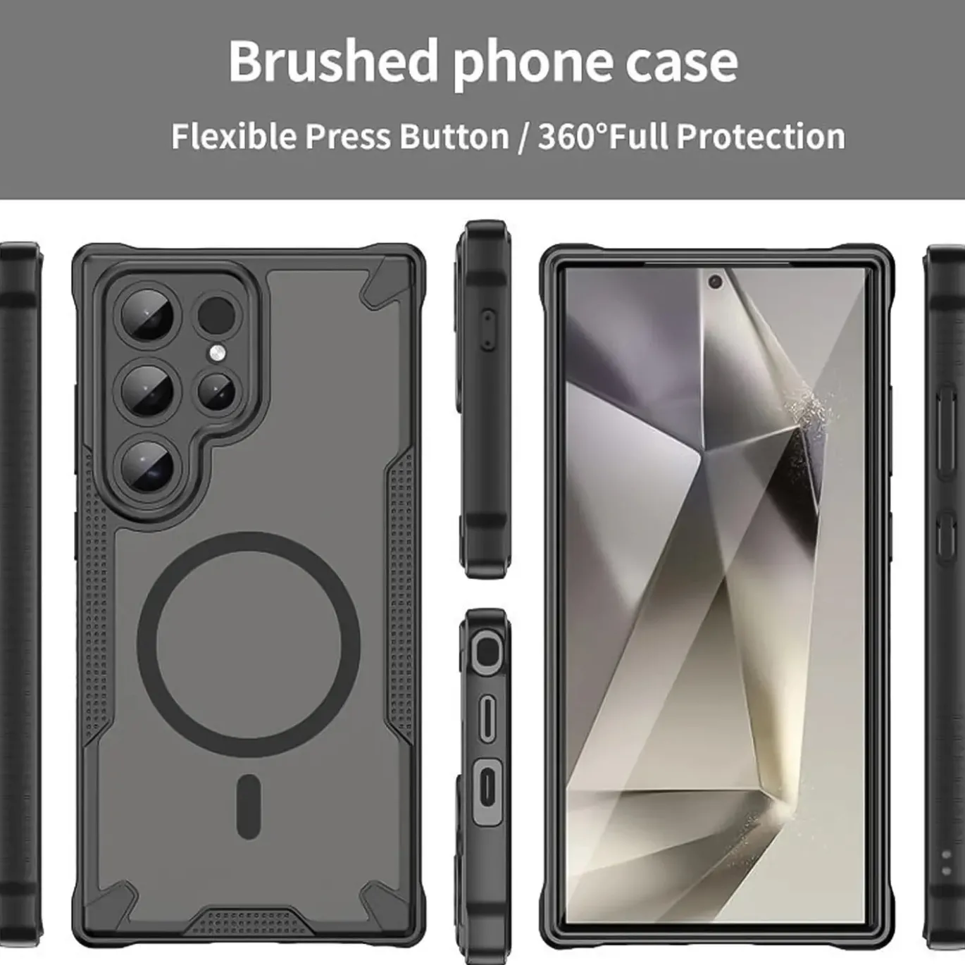 Samsung Galaxy S24 Ultra - Stoßfestes MagSafe Case in Schwarz mit halbtransparenter Rückseite