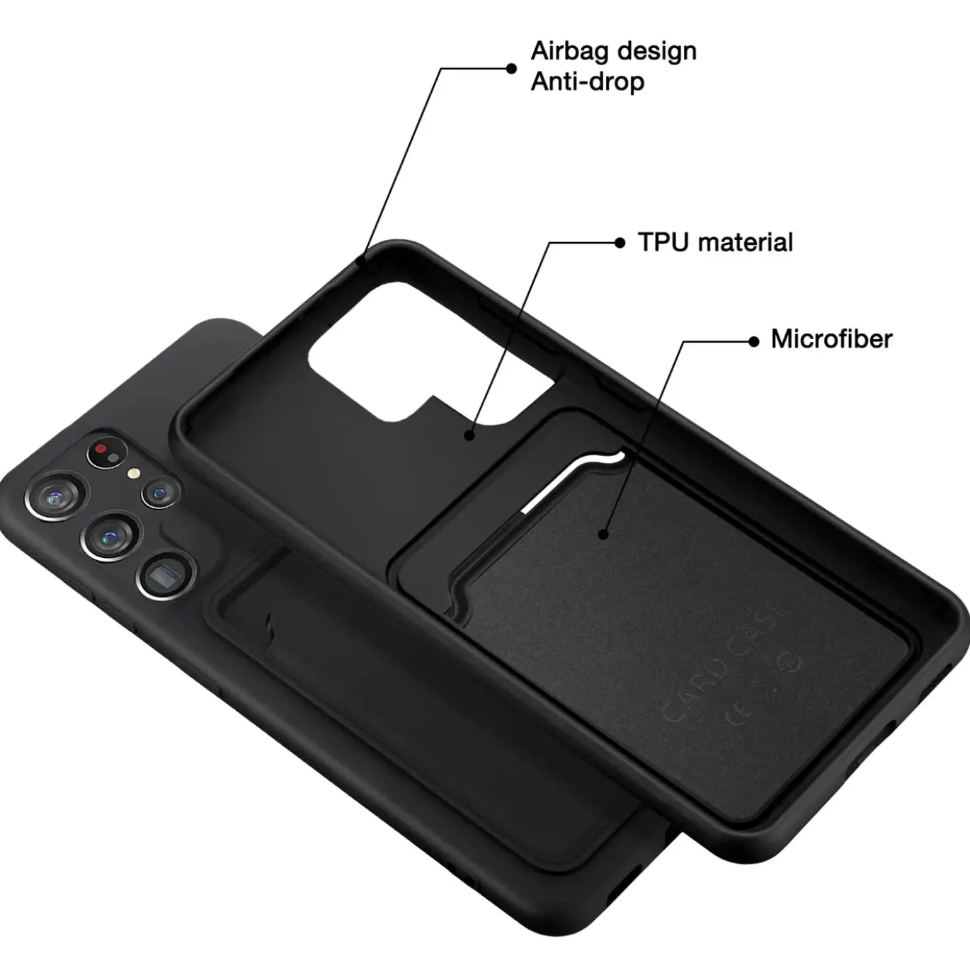 Samsung Galaxy S23 Ultra - Silikonhülle mit Kartenfach & Kameraschutz