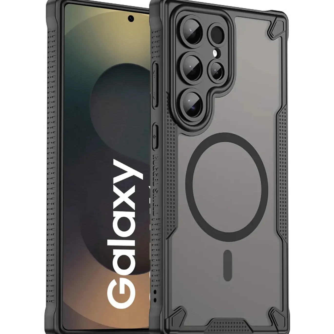 Samsung Galaxy S25 Ultra - Stoßfestes MagSafe Case in Schwarz mit halbtransparenter Rückseite