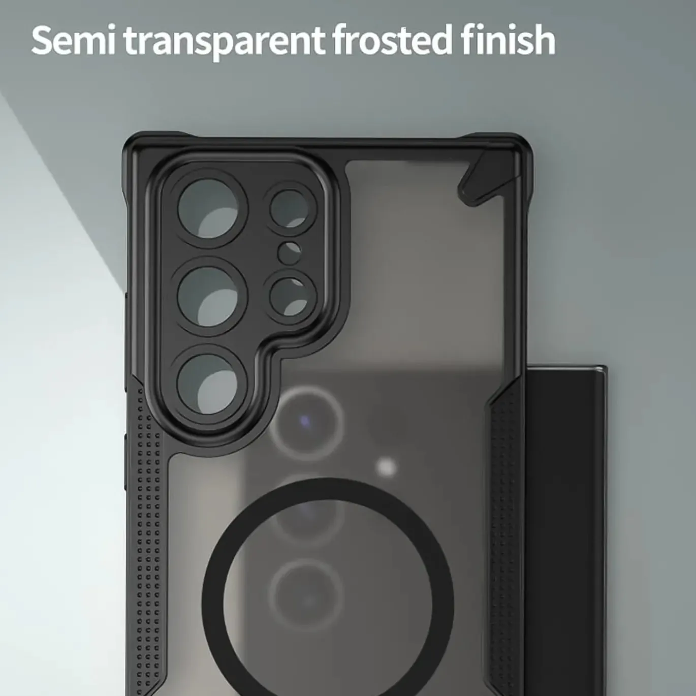Samsung Galaxy S23 Ultra - Stoßfestes MagSafe Case in Schwarz mit halbtransparenter Rückseite