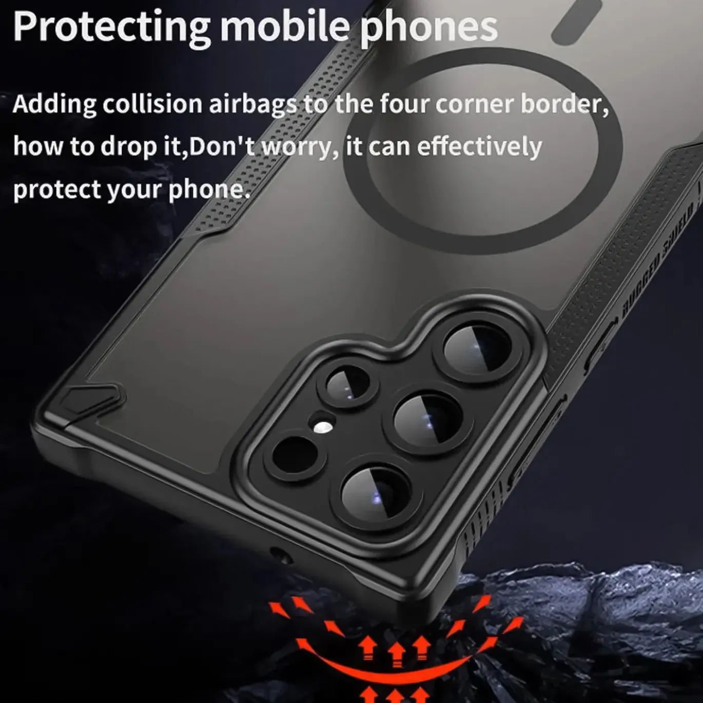 Samsung Galaxy S23 Ultra - Stoßfestes MagSafe Case in Schwarz mit halbtransparenter Rückseite