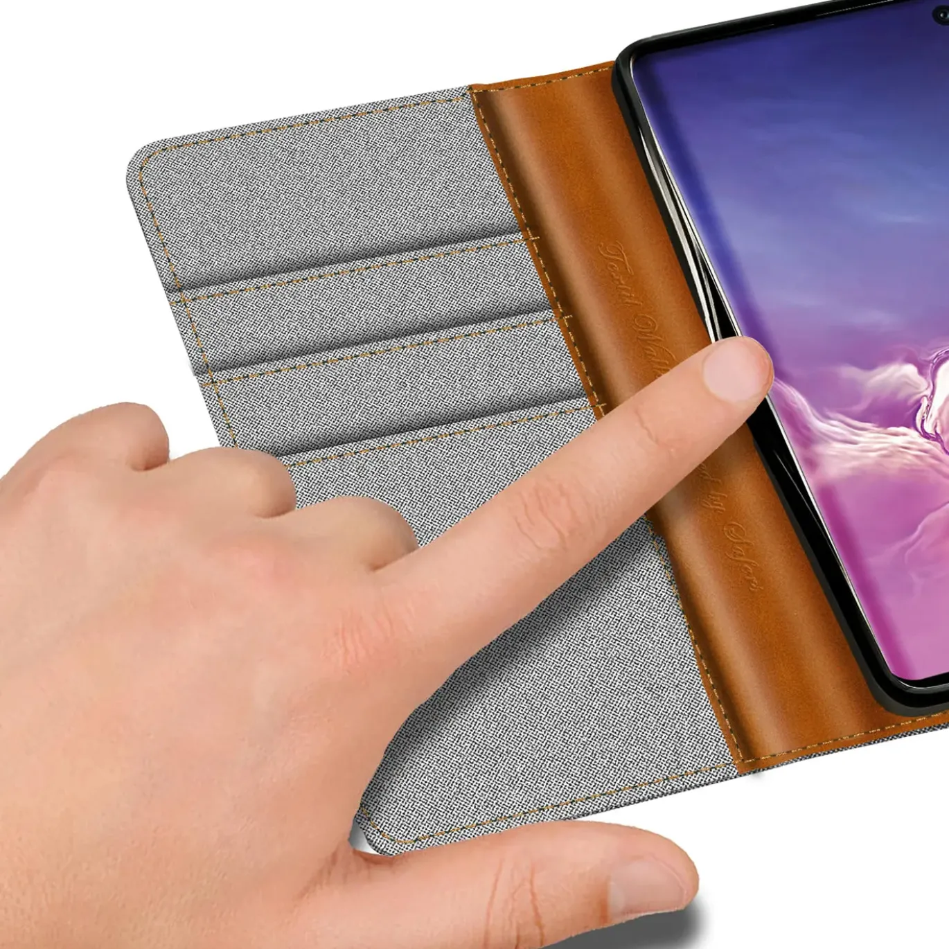 Samsung Galaxy S10e - Jeanslook Klapphülle mit Kartenfach