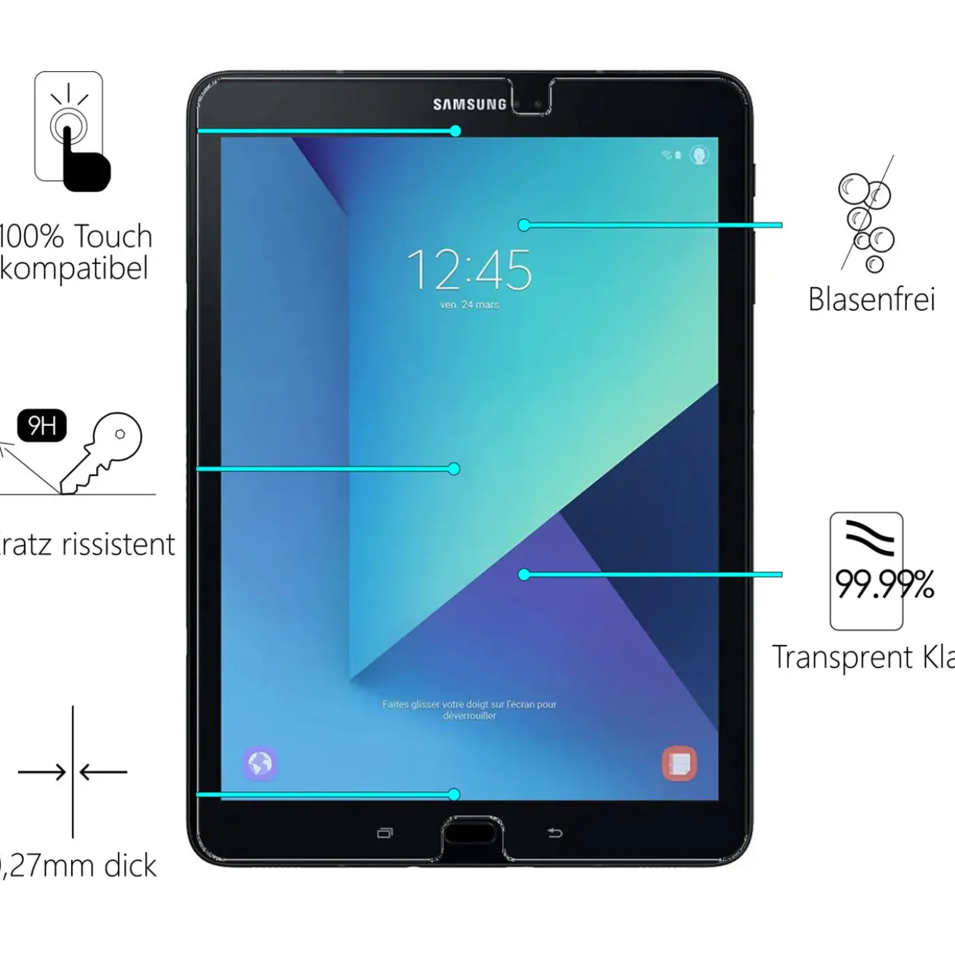 Samsung Galaxy Tab S3 9.7 - Panzerglas gehärtet für Display
