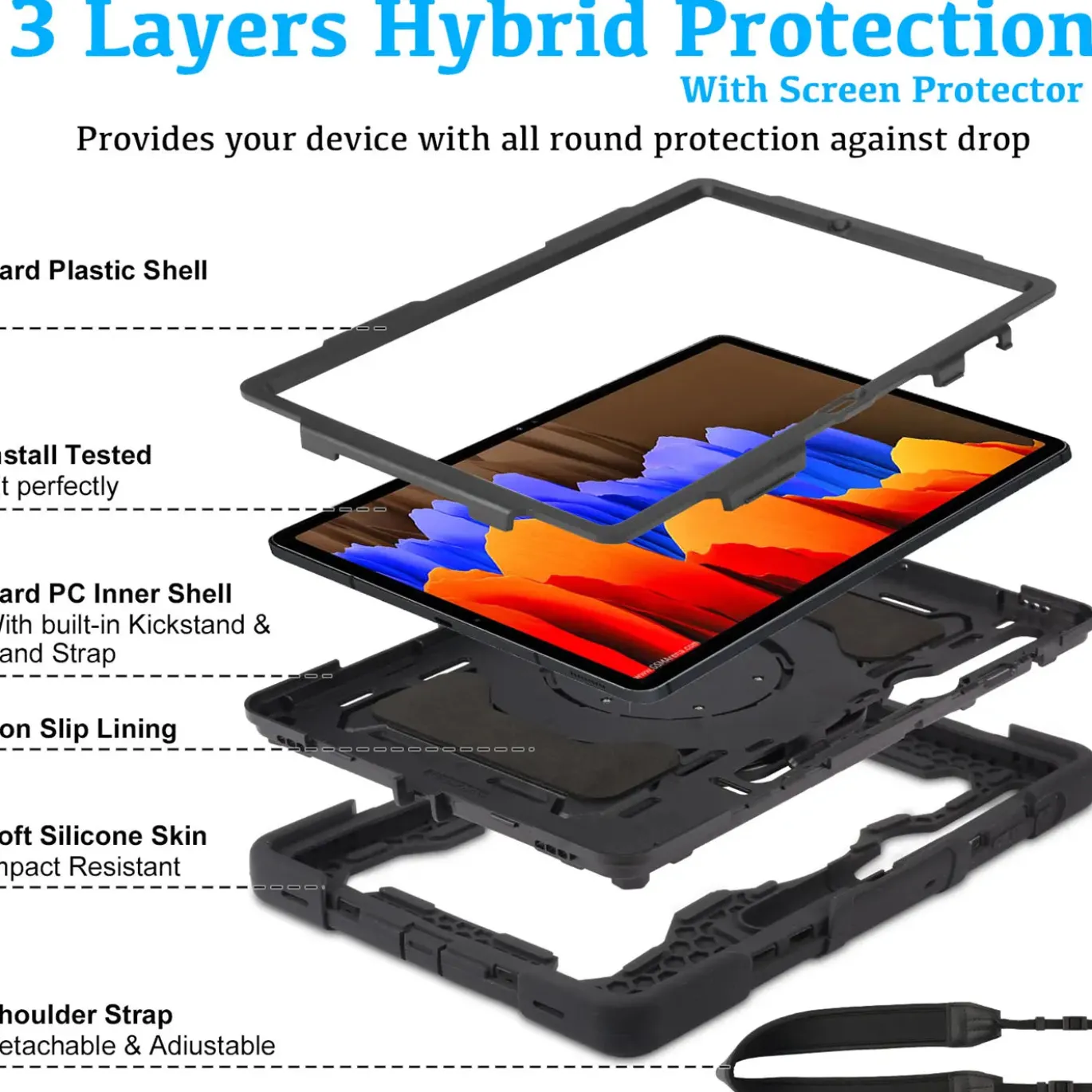 Samsung Galaxy Tab S7 / S8 - Armor Case mit Ständer & Schultergurt