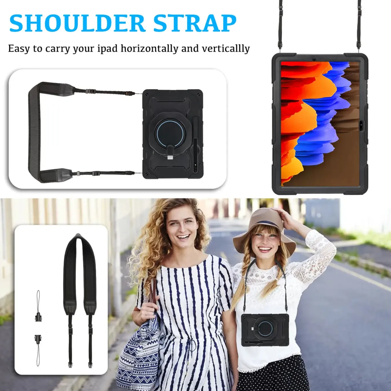 Samsung Galaxy Tab S7 / S8 - Armor Case mit Ständer & Schultergurt